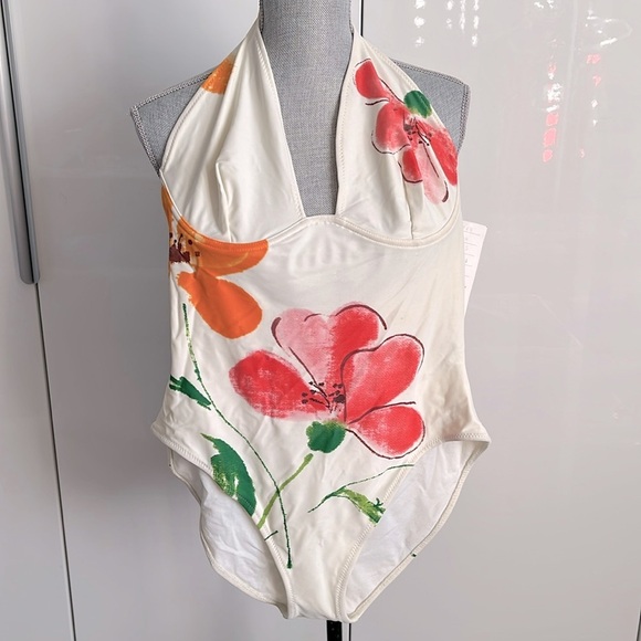 NWT One Piece Floral Swimsuit High Rise Leg Underwire Lined, Size 14 - Picture 2 of 10